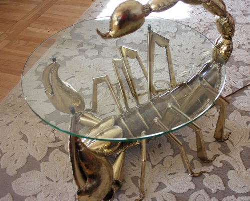 Illuminated Brass Scorpion Coffee Table by Jacques Duval-Brasseur, 1970s-UWJ-1785802