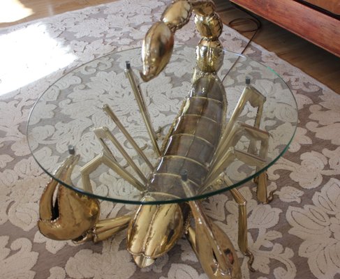 Illuminated Brass Scorpion Coffee Table by Jacques Duval-Brasseur, 1970s-UWJ-1785802