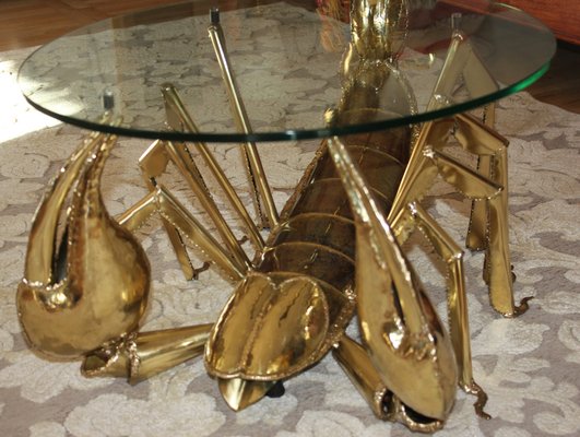 Illuminated Brass Scorpion Coffee Table by Jacques Duval-Brasseur, 1970s-UWJ-1785802