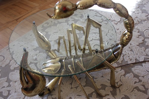 Illuminated Brass Scorpion Coffee Table by Jacques Duval-Brasseur, 1970s-UWJ-1785802