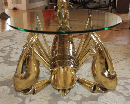 Illuminated Brass Scorpion Coffee Table by Jacques Duval-Brasseur, 1970s-UWJ-1785802