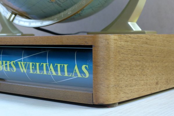 Illuminated Glass Globe with Semi-Gimbal Suspension & Large Atlas in Drawer from Columbus Oestergaard, 1960s-VRE-850146