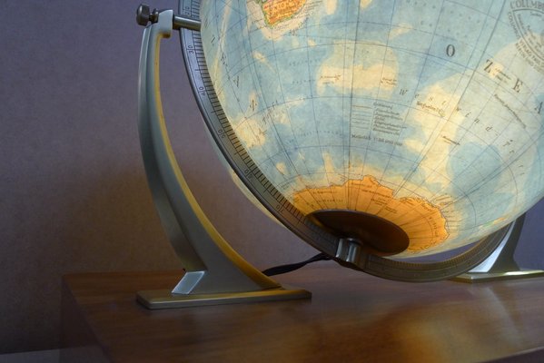 Illuminated Glass Globe with Semi-Gimbal Suspension & Large Atlas in Drawer from Columbus Oestergaard, 1960s-VRE-850146