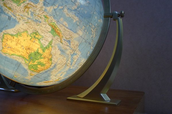 Illuminated Glass Globe with Semi-Gimbal Suspension & Large Atlas in Drawer from Columbus Oestergaard, 1960s-VRE-850146