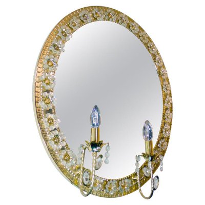 Illuminated Oval Mirror in Crystal and Gilt Brass from Palwa, Germany, 1960s-DEK-1118201