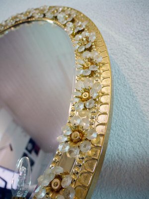 Illuminated Oval Mirror in Crystal and Gilt Brass from Palwa, Germany, 1960s-DEK-1118201