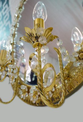 Illuminated Oval Mirror in Crystal and Gilt Brass from Palwa, Germany, 1960s-DEK-1118201