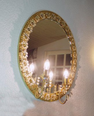 Illuminated Oval Mirror in Crystal and Gilt Brass from Palwa, Germany, 1960s-DEK-1118201