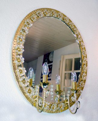 Illuminated Oval Mirror in Crystal and Gilt Brass from Palwa, Germany, 1960s-DEK-1118201