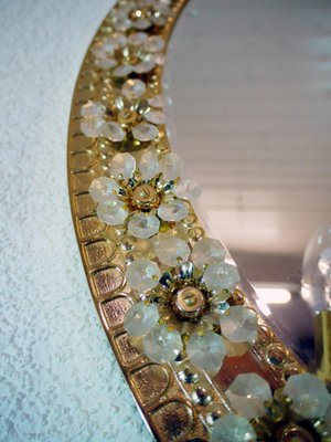 Illuminated Oval Mirror in Crystal and Gilt Brass from Palwa, Germany, 1960s-DEK-1118201