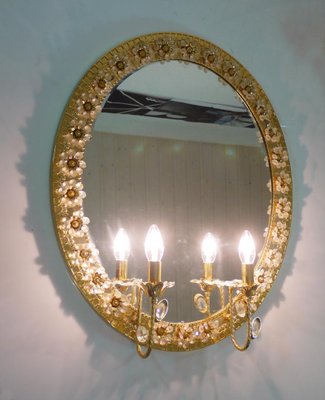 Illuminated Oval Mirror in Crystal and Gilt Brass from Palwa, Germany, 1960s-DEK-1118201