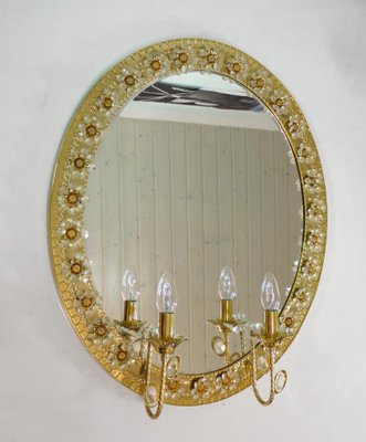 Illuminated Oval Mirror in Crystal and Gilt Brass from Palwa, Germany, 1960s-DEK-1118201