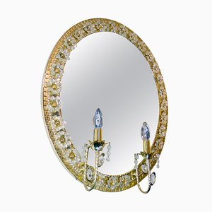 Illuminated Oval Mirror in Crystal and Gilt Brass from Palwa, Germany, 1960s-DEK-1118201