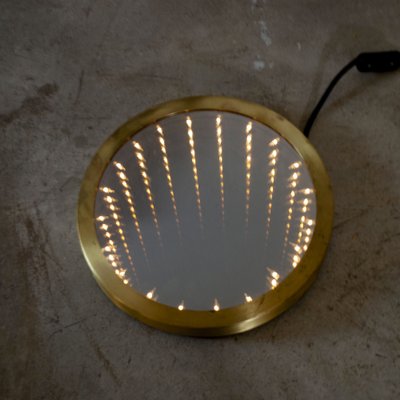 Illuminating Infinity Mirror with Brass Frame, 1970s-JQO-1824370