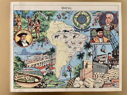 Illustrated Map of Brazil by Émile-Joseph-Porphyre Pinchon, 1948