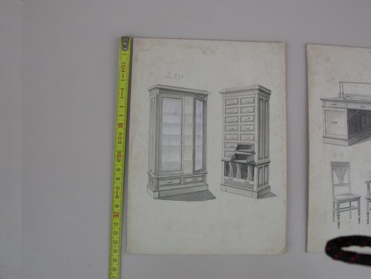 Illustrations from Furniture Archive, Early 20th Century, Original Pencil Drawings, Set of 2-CNH-1800333