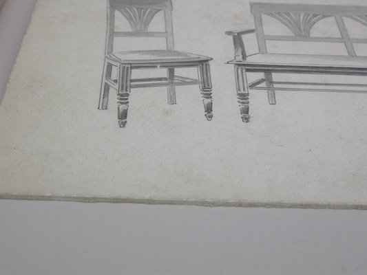 Illustrations from Furniture Archive, Early 20th Century, Original Pencil Drawings, Set of 2-CNH-1800333