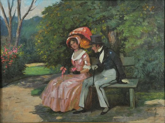 Ilma Bernáth, Young Couple in the Park, 1920s, Oil on Canvas-QOR-2022720