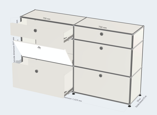 2x3 module (bottom 2 drawers & middle 2 drop down doors & top 2 drawers) [W(750+750)XD500XH(350+350+175)]