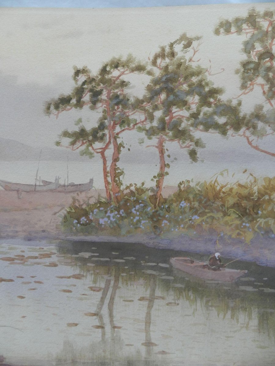 Impressionist Artist, Lakeside Evening, 1920s, Watercolor