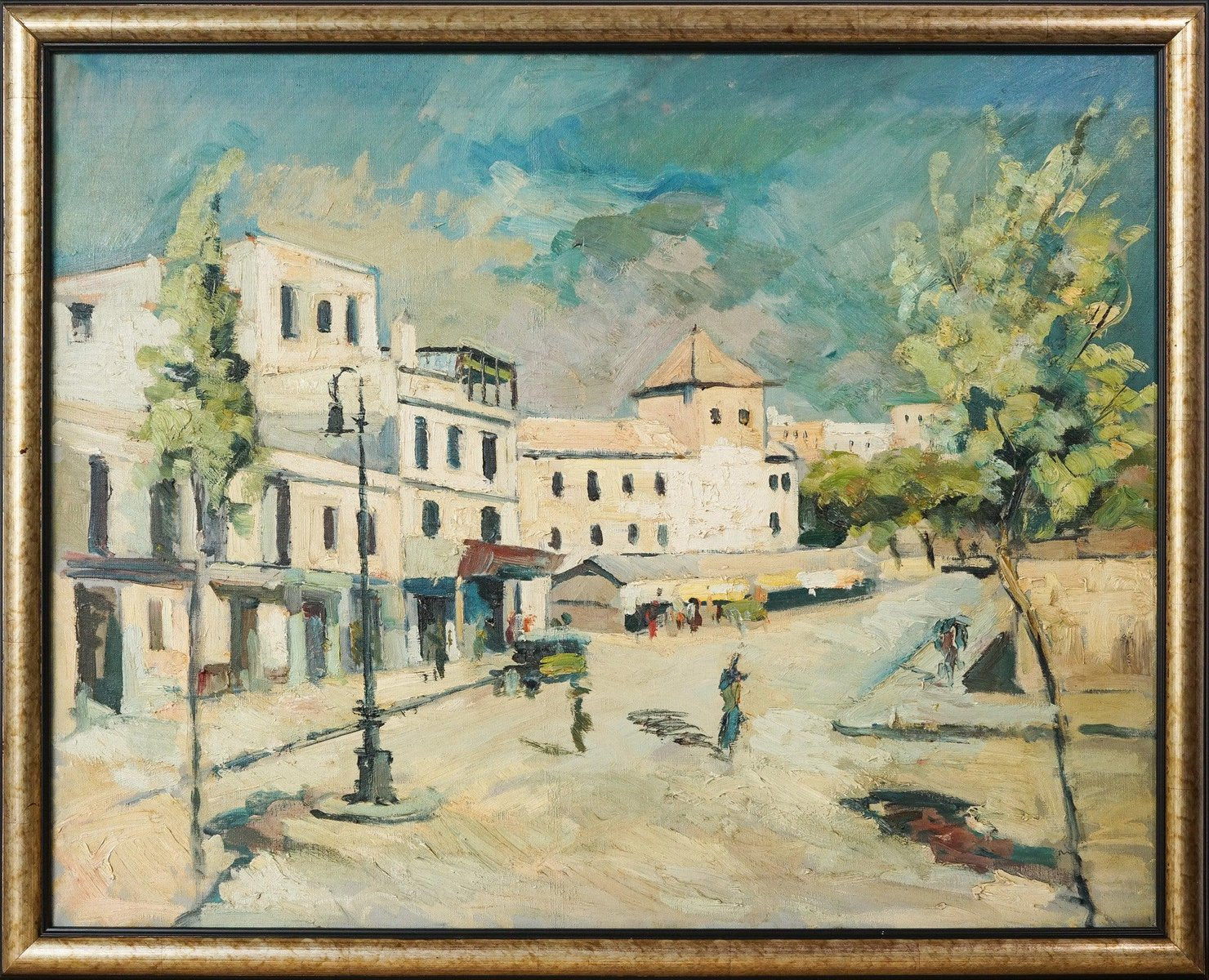 Impressionist Artist, Town Scene, Mid-20th Century, Oil on Canvas