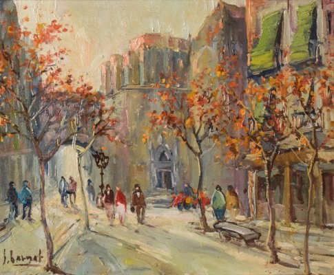 Impressionist Autumn Cityscape, Late 20th-Century, Oil on Canvas, Framed-AOI-1106648