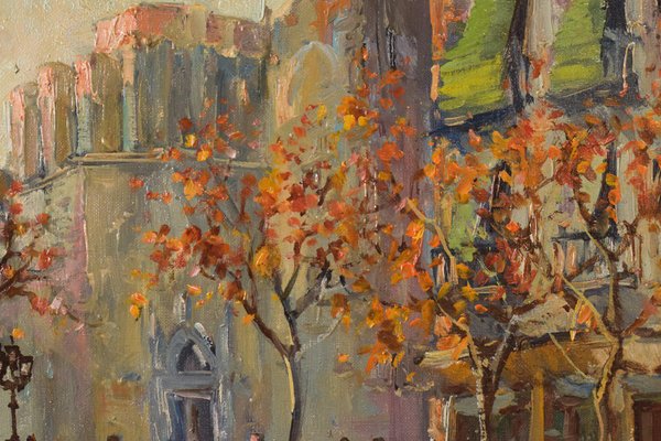 Impressionist Autumn Cityscape, Late 20th-Century, Oil on Canvas, Framed-AOI-1106648