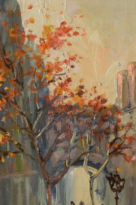 Impressionist Autumn Cityscape, Late 20th-Century, Oil on Canvas, Framed-AOI-1106648