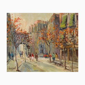 Impressionist Autumn Cityscape, Late 20th-Century, Oil on Canvas, Framed-AOI-1106648