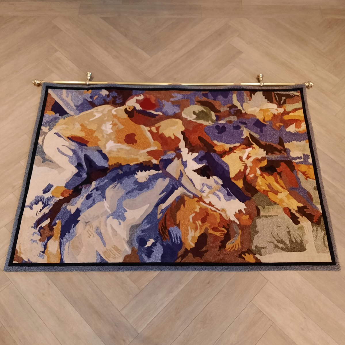 Impressionist Handmade Horse Racing Rug, 2000s