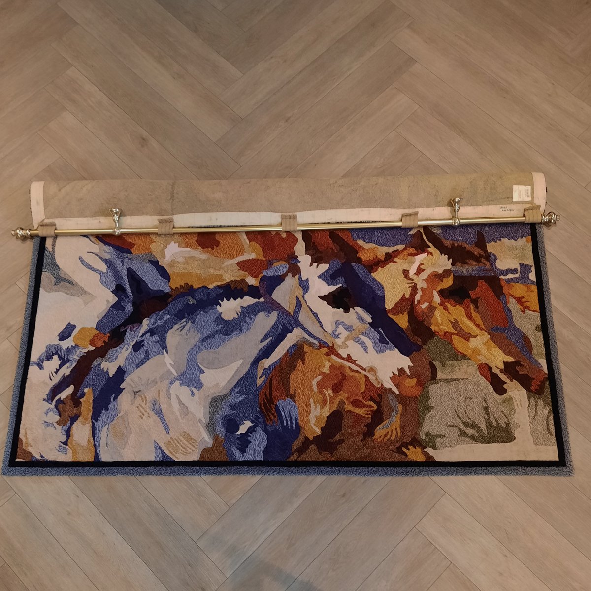 Impressionist Handmade Horse Racing Rug, 2000s