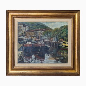 Impressionist Harbour Scene, 1960s, Oil on Canvas, Framed-AOI-1694828