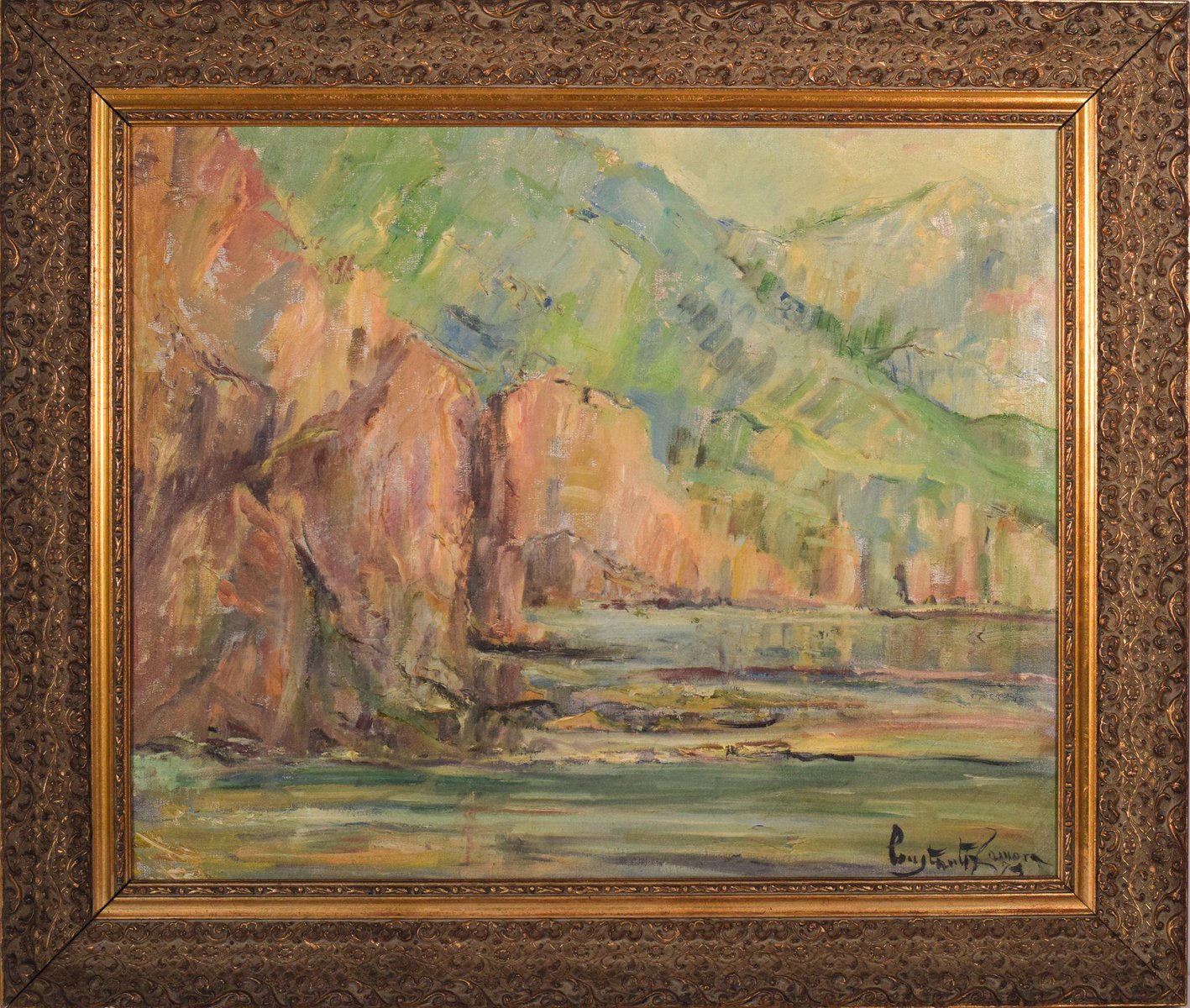 Impressionist Seascape with Cliffs, Mid-20th Century, Oil on Canvas