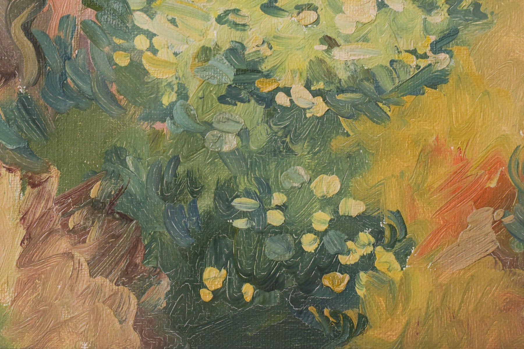 Impressionist Wooded Landscape with Flowers, Late 20th-Century, Oil on Board, Framed