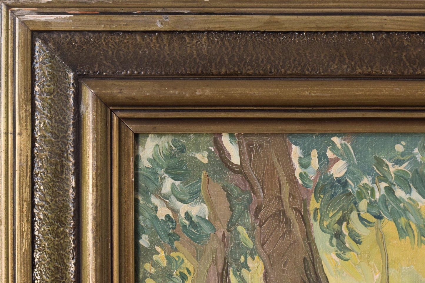 Impressionist Wooded Landscape with Flowers, Late 20th-Century, Oil on Board, Framed