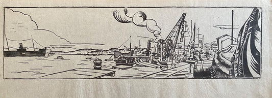 In the Port - Original Woodcut - Early 20th Century