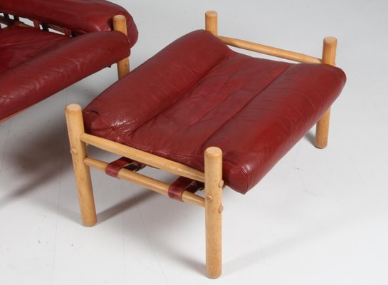 Inca Lounge Chair with Ottoman in Original Leather by Arne Norell, 1970s, Set of 2-HJB-1732337