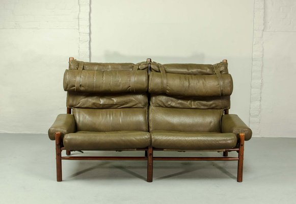 Inca Safari 2-Seater Lounge Sofa in Rosewood and Leather by Arne Norell for AB Aneby Möbler, Sweden, 1960s-IXC-1864115