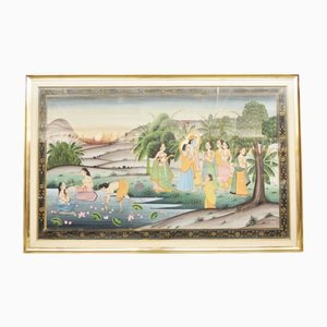 Indian Artist, Figurative Scene, 1970s, Canvas Painting, Framed-KNM-1441045