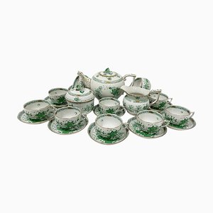 Indian Basket Green Pattern Porcelain Tea Service for 12 from Herend, Hungary, 1930s, Set of 27-UCH-1722128