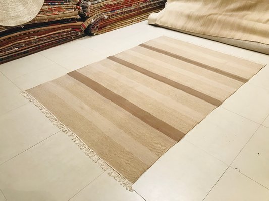 Indian Beige and Brown Wool Kilim Rug, 1974-NOU-547668