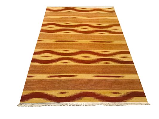 Indian Gold and Khaki Wool and Cotton Kilim Rug, 1970s-NOU-547684