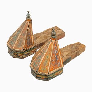 Indian Pinnacle Couple in Polychrome Wood, Set of 2-UJE-1330855