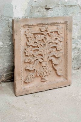 Indian Relief Depicting Vegetation in Pink Sandstone, 20th Century-UJE-1385514