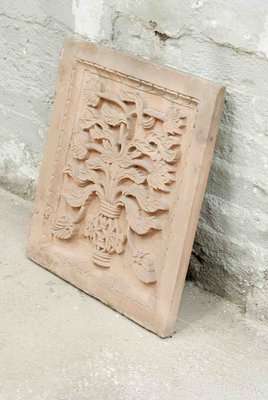 Indian Relief Depicting Vegetation in Pink Sandstone, 20th Century-UJE-1385514