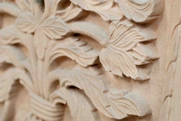 Indian Relief Depicting Vegetation in Pink Sandstone, 20th Century-UJE-1385514