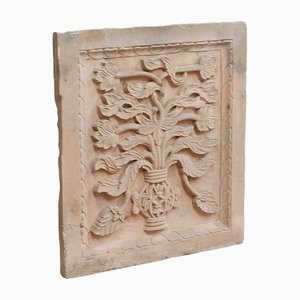 Indian Relief Depicting Vegetation in Pink Sandstone, 20th Century-UJE-1385514