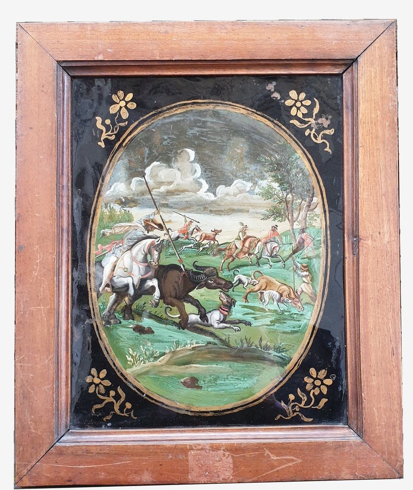 Indo-Portuguese Artist, The Buffalo Hunt, 18th Century, Artwork Under Glass