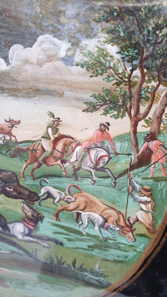 Indo-Portuguese Artist, The Buffalo Hunt, 18th Century, Artwork Under Glass