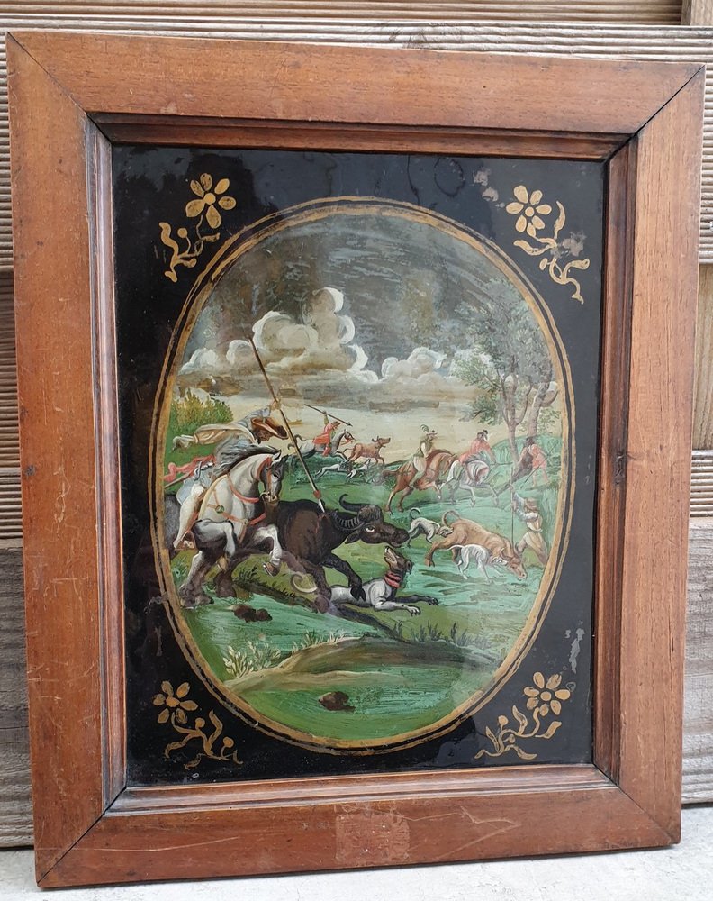 Indo-Portuguese Artist, The Buffalo Hunt, 18th Century, Artwork Under Glass